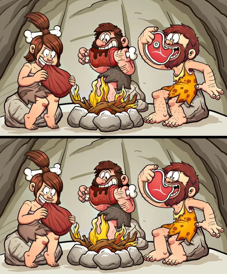 Encontre as diferenças nas imagens dos homens das cavernas