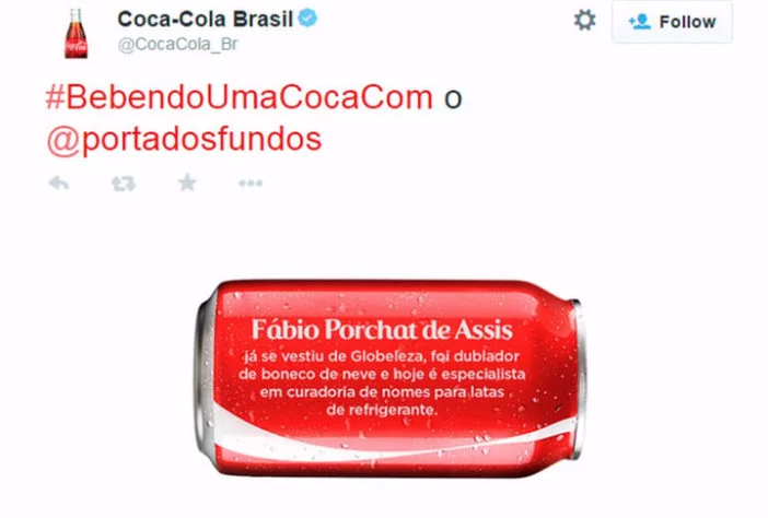 Propaganda da Coca-Cola com latas com nome chamou atenção